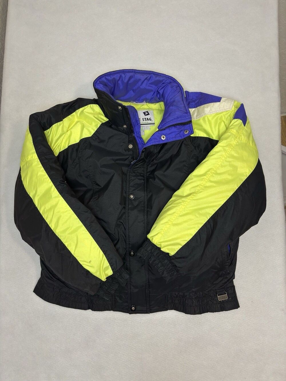 Vtg 90s White Stag Ski Graphics Down Jacket Men’s L Neon Colorblock Gorpcore